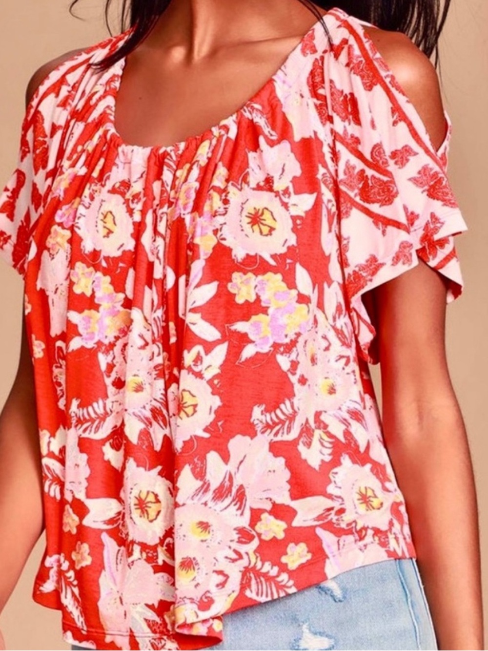 Free people Floral open shoulder flowy Women's blouse